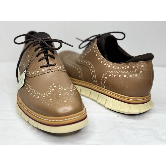 COLE HAAN ZEROGRAND WINGTIP OXFORD WATERPROOF BEIGE SIZE 9.5 NEW (C37091) - Picture 1 of 10